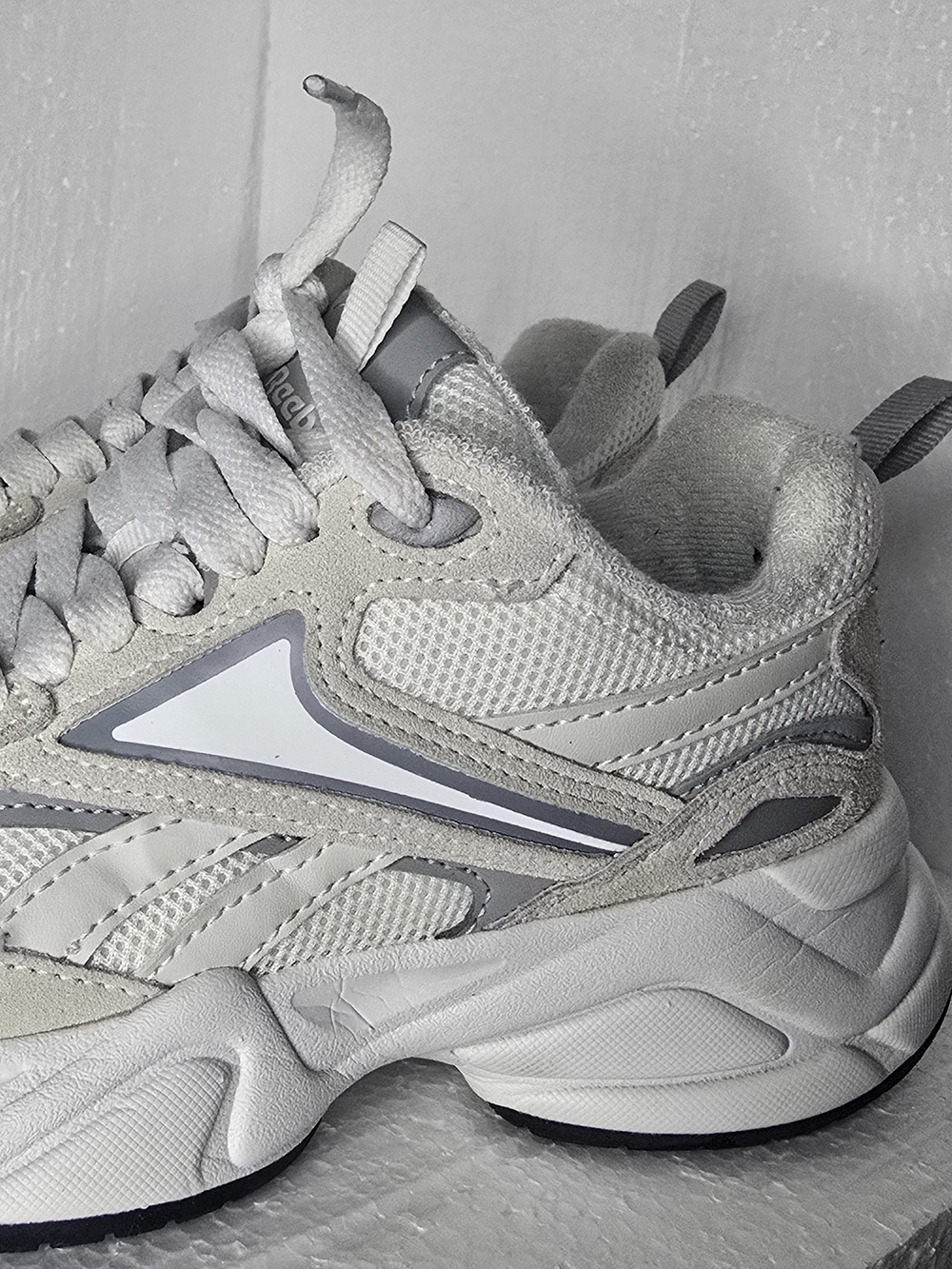 Reebok White and Light Gray Men's Chunky Runner Sneakers